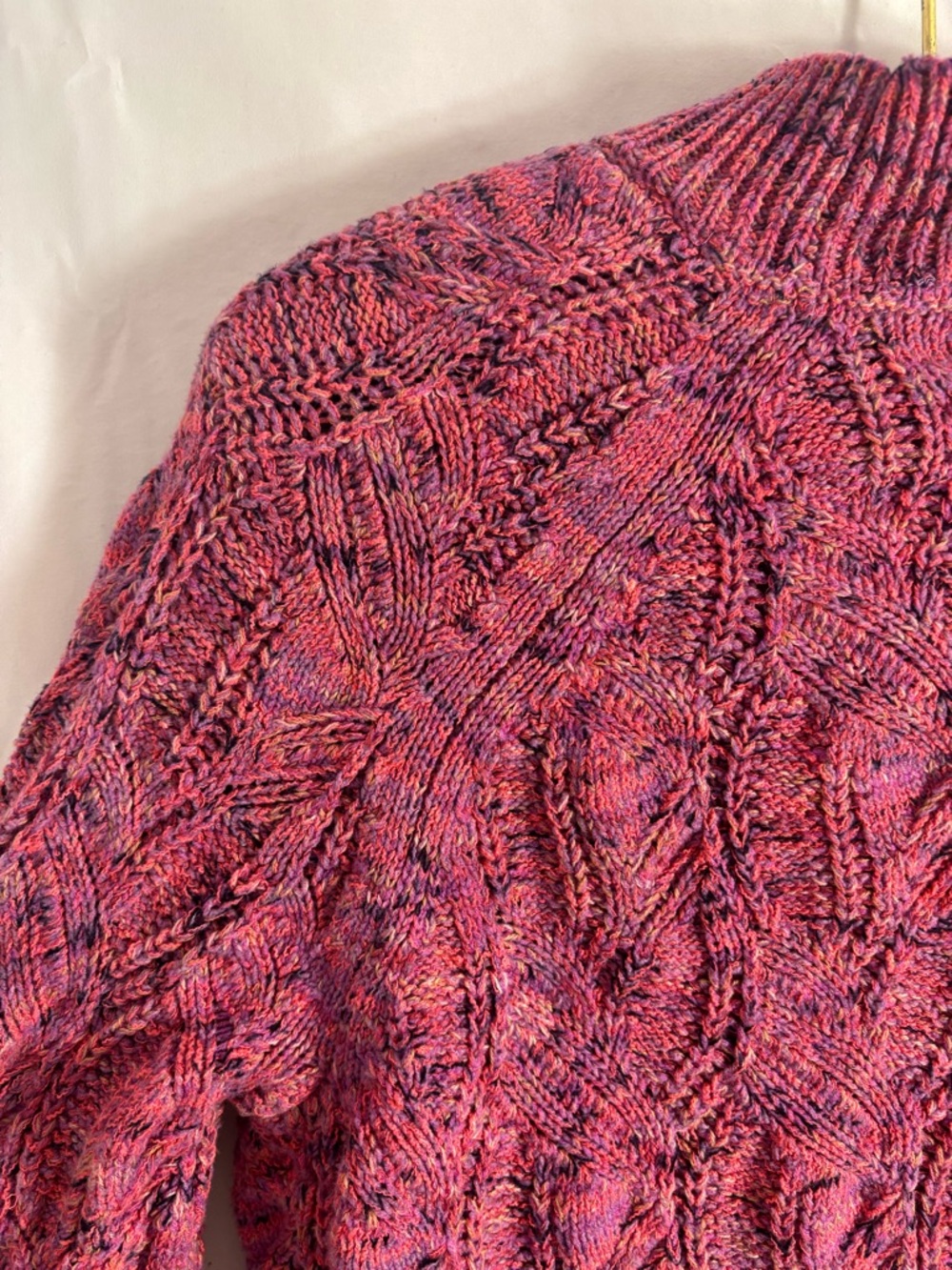 J. Jill Pink Mock Neck Marled Cable Knit Sweater Feminine Cabincore Boho Size M - Picture 11 of 12